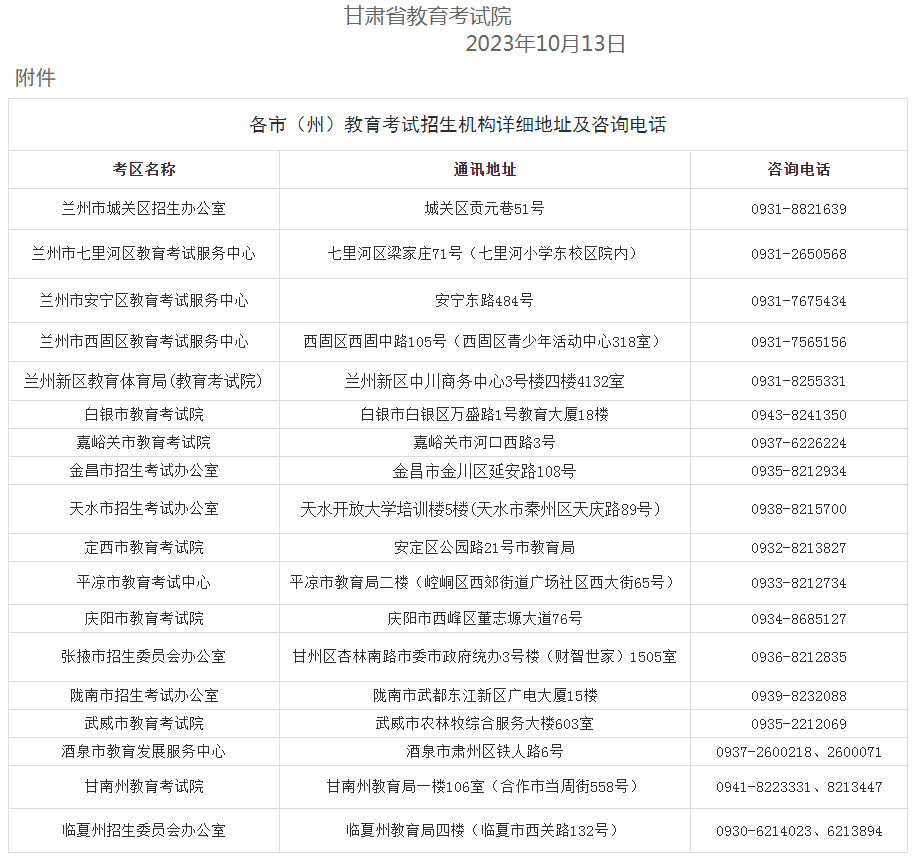 2023年甘肅省成人高校招生全國統(tǒng)一考試溫馨提示