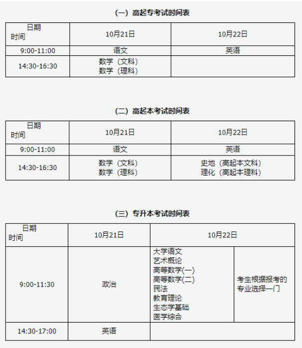 山西省成人高考考試時(shí)間？