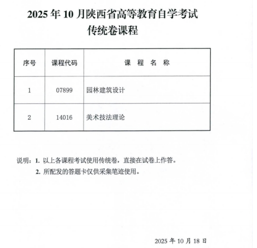 2025年10月陜西省自學(xué)考試專用答題卡等課程信息公布